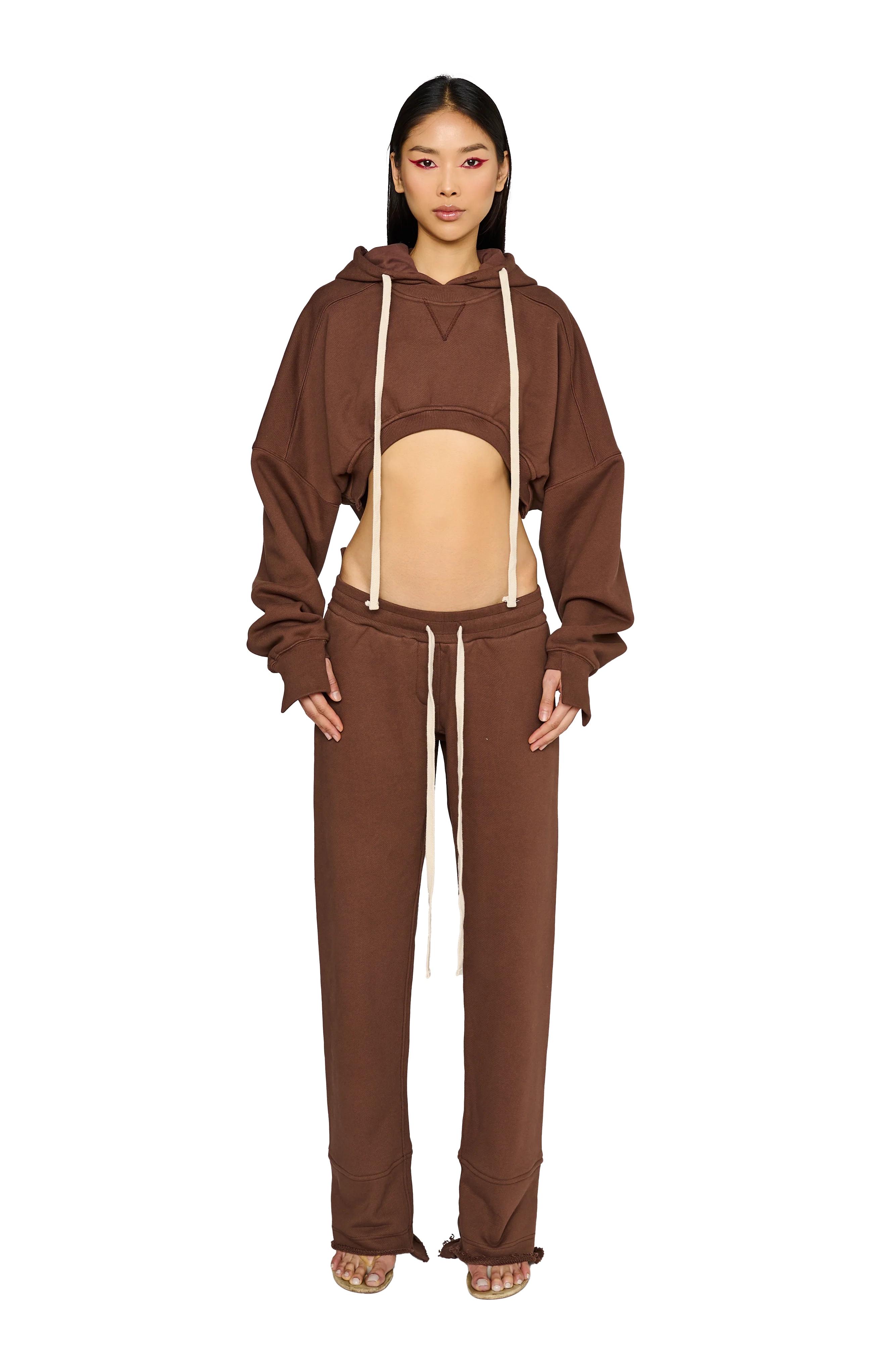 Cropped, Asymmetric Hoodie - Teddy