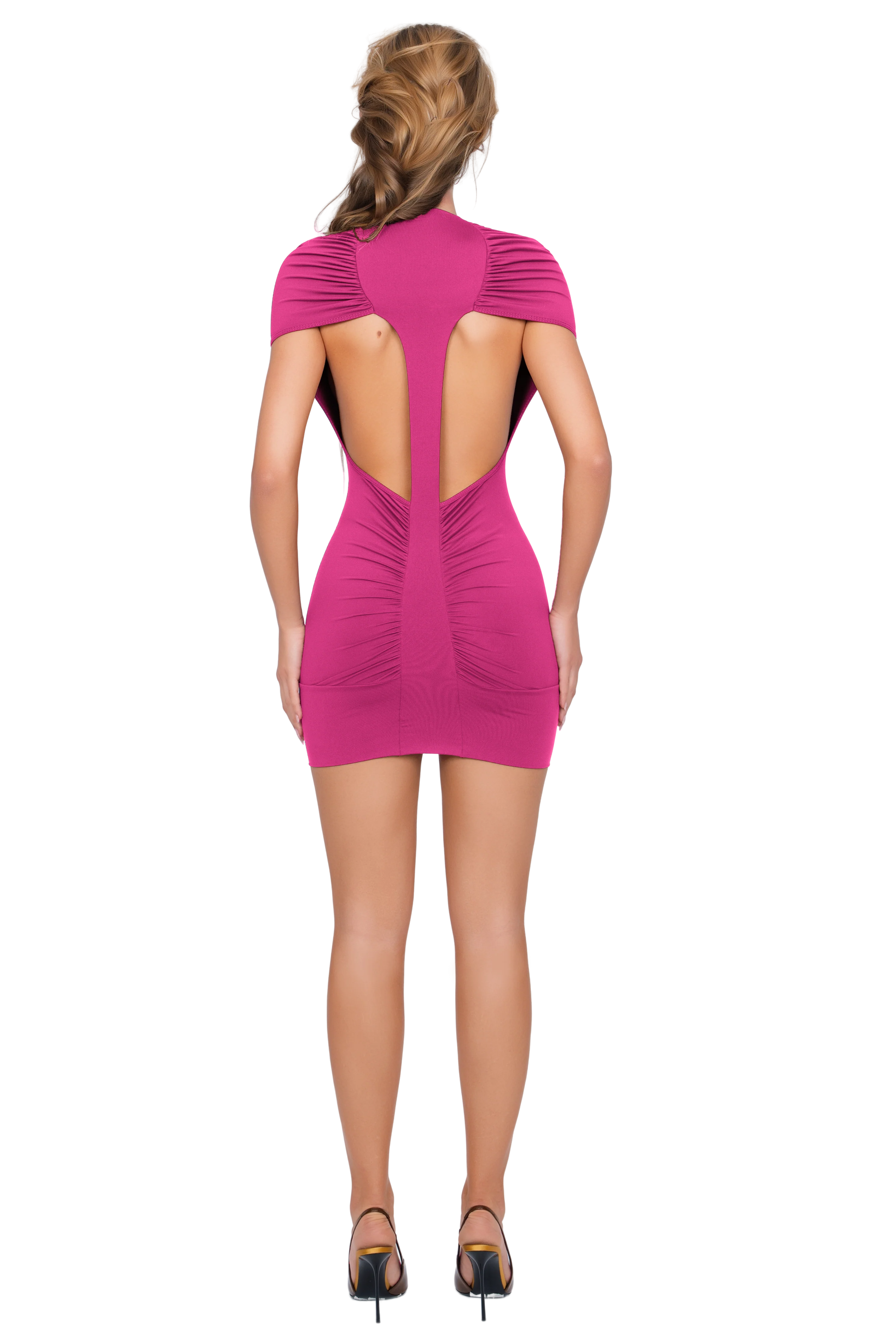 Dola Ruched Mini Dress - Electric Pink - Image 3