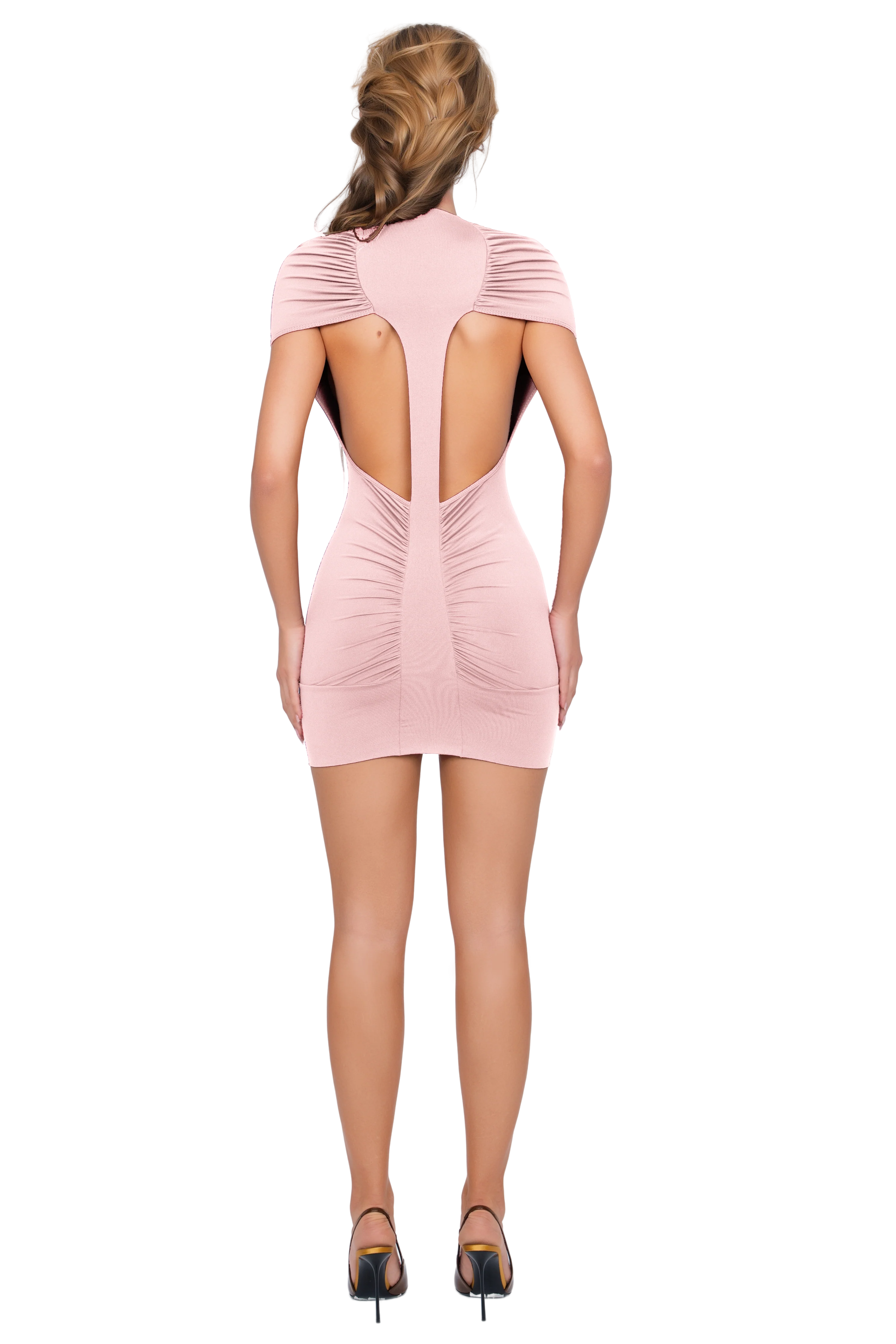 Dola Ruched Mini Dress - Powder Pink - Image 3