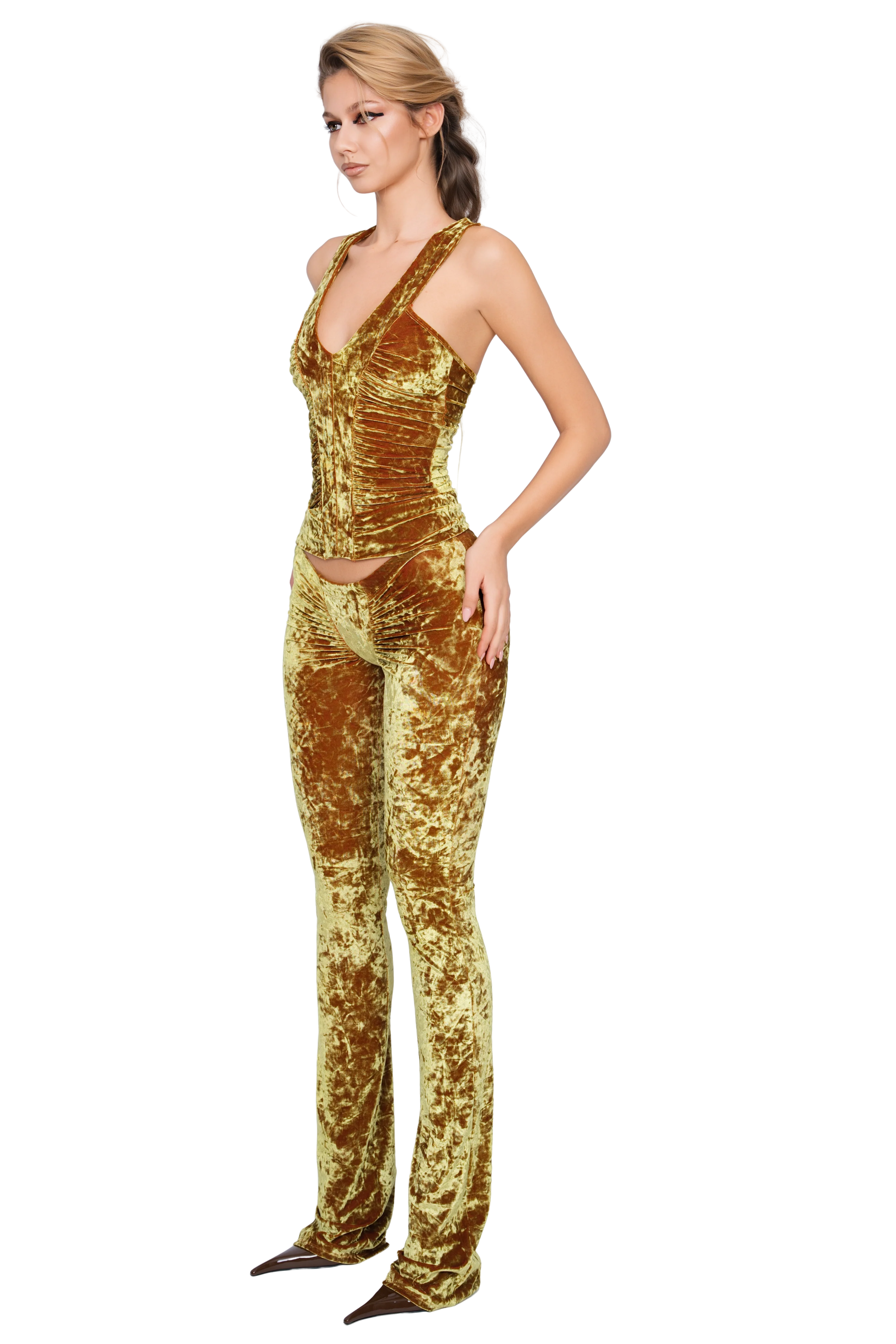 Duran Ruched Trouser - Honey Lime - Image 2