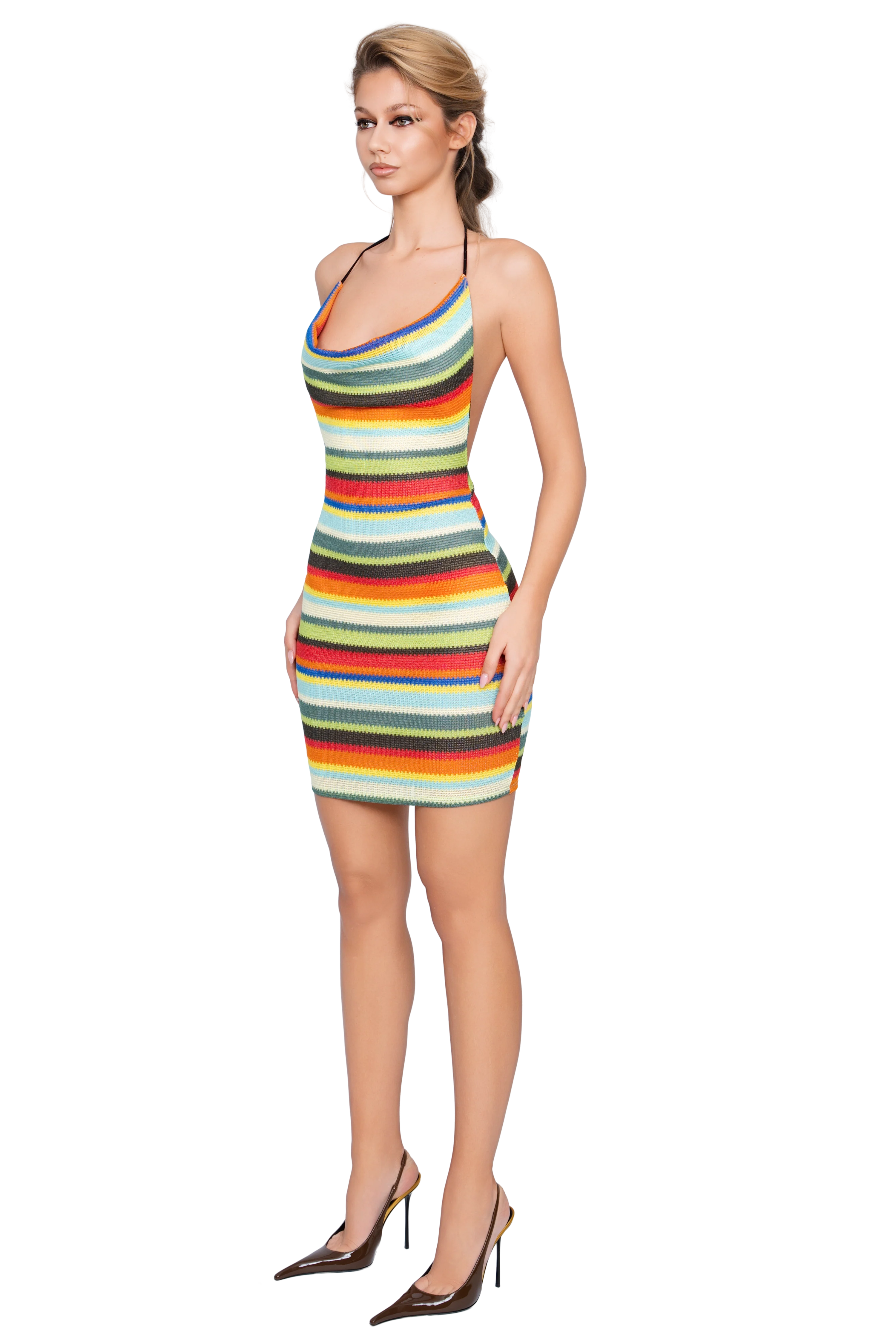 Nora Cowl Neck Mini Dress - Vivid Strata Knit - Image 2