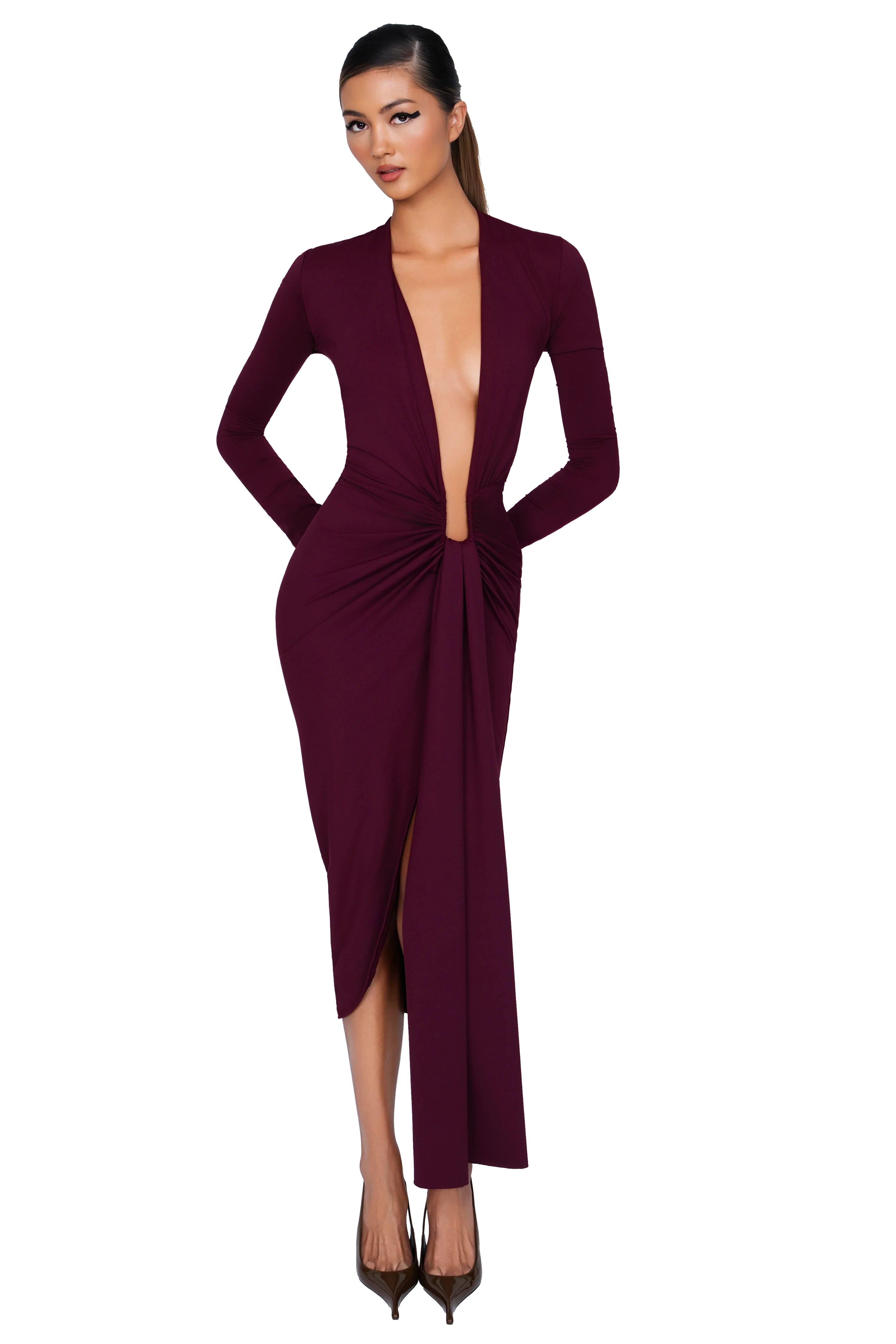 Noxra Deep Plunge Dress - Deep Berry - Image 4