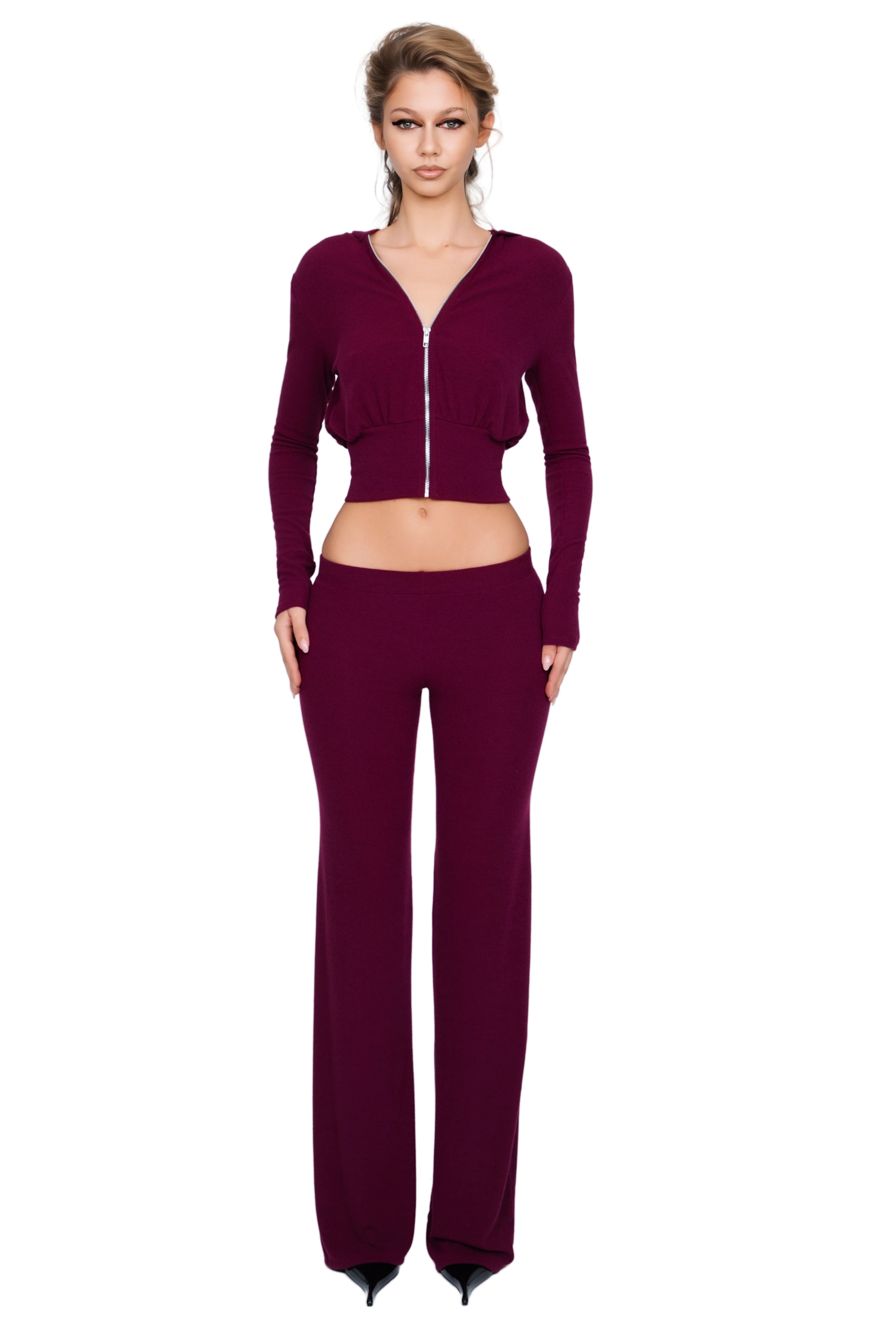 Pordena Ribbed Zip Hoodie - Merlot Rib