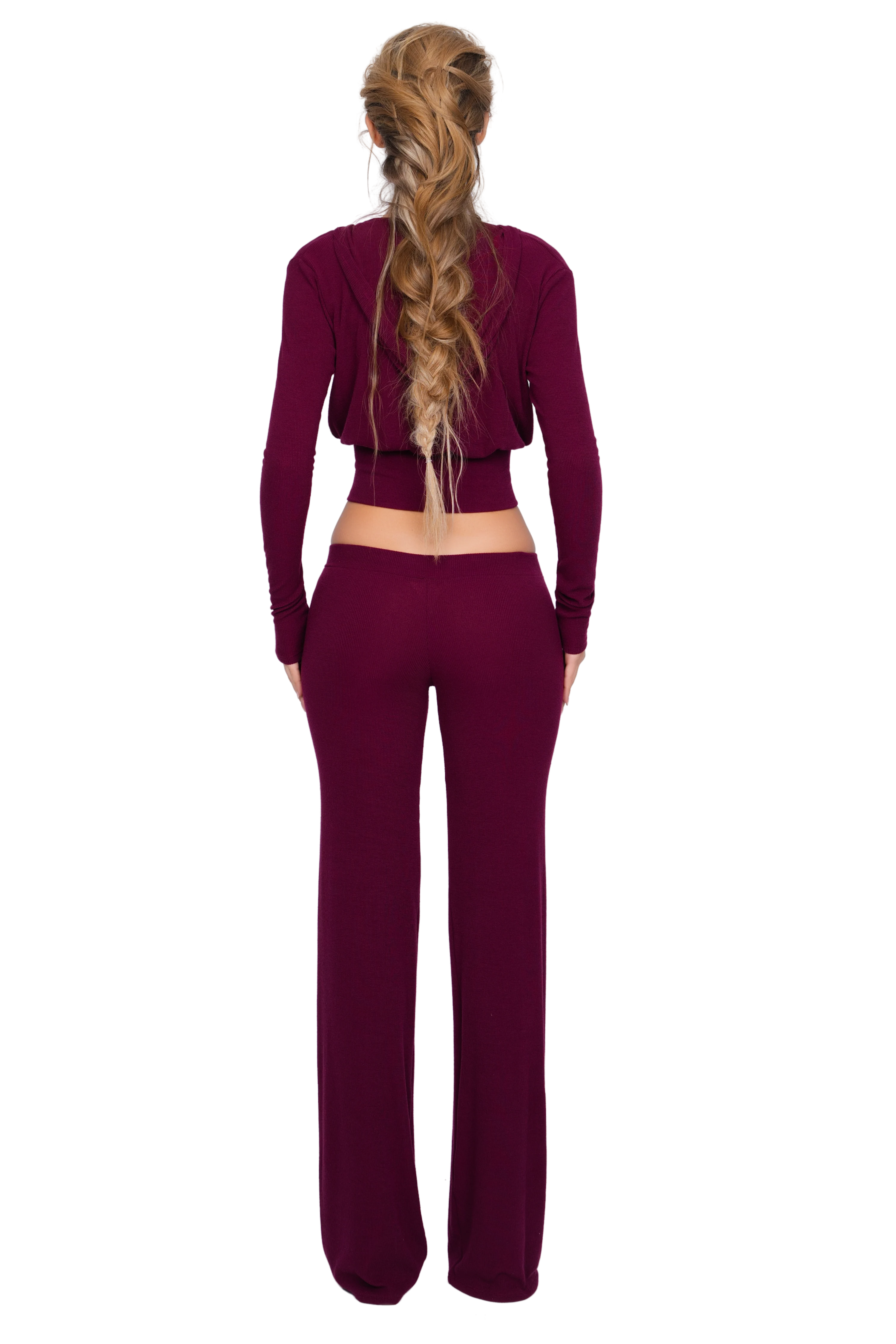 Pordena Ribbed Zip Hoodie - Merlot Rib - Image 3