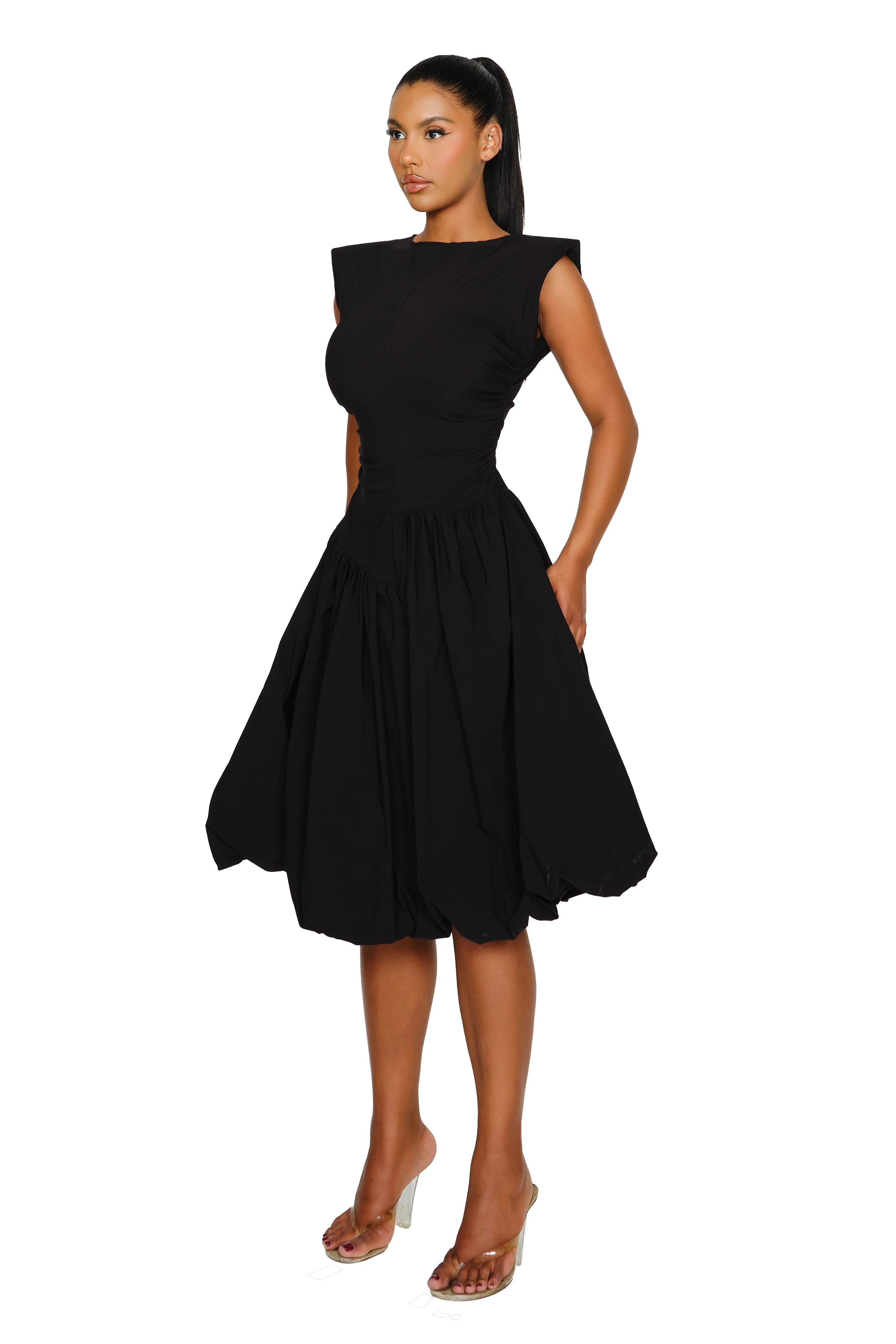 Takla Midi Dress - Satin Black - Image 2