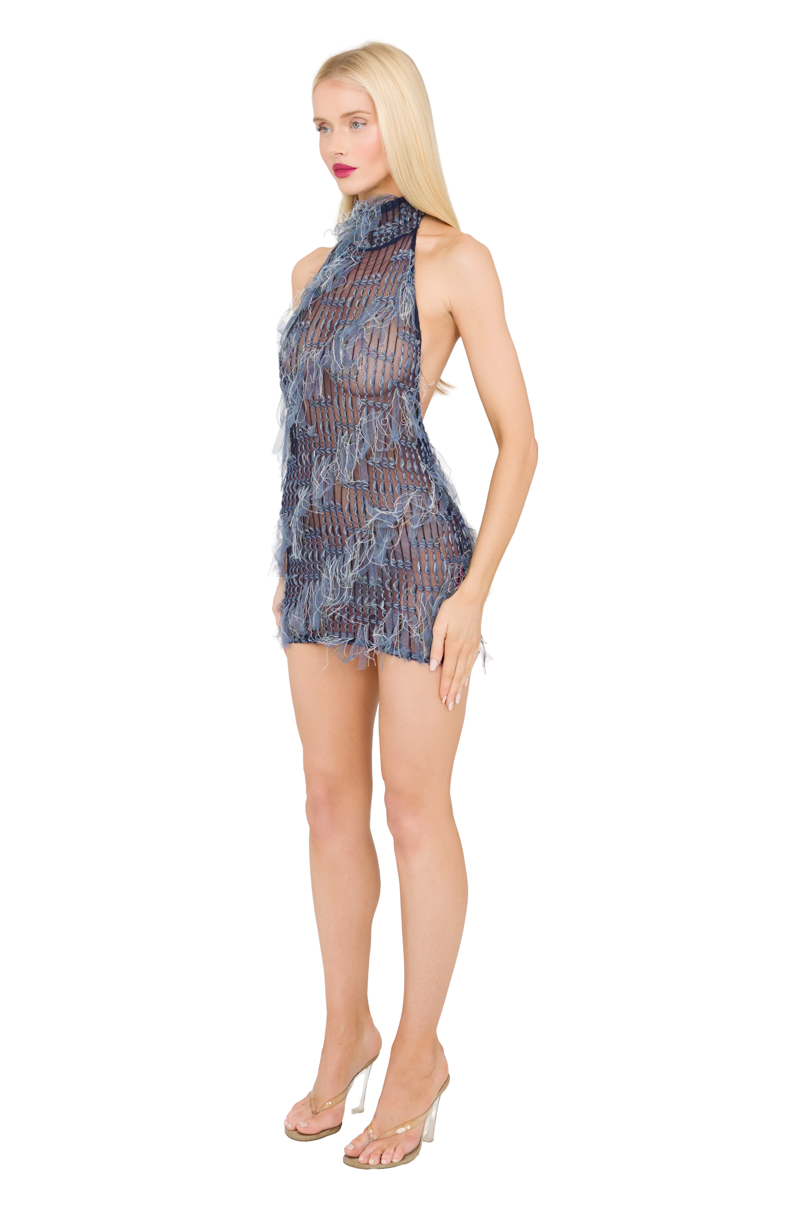 Zena High Neck Mini Dress - Blue Blood - Image 2